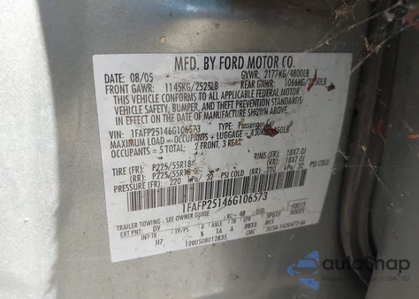 2006 Ford Five Hundred Limited z USA, uszkodzony, nr VIN 1FAFP25146G106573